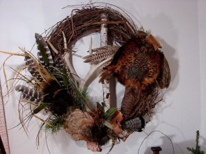 Extra Large Grapevine Wreath Birch Log Deer Antler Full Pheasant Wall Hanging #W17