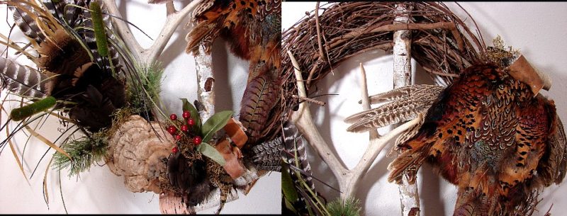 Extra Large Grapevine Wreath Birch Log Deer Antler Full Pheasant Wall Hanging #W17, Moose-R-Us.Com Log Cabin Decor