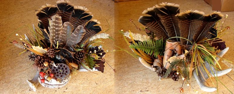 Moose Antler Pinecone Lotus Pod Turkey Berry Centerpiece Arrangement #C2, Moose-R-Us.Com Log Cabin Decor