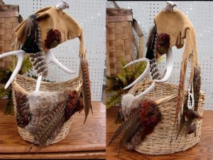 Northwoods Memories Native Deer Leather Antler Pheasant Turkey Basket #B19