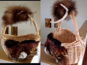 Northwoods Memories Deer Antler Pheasant Feather Fox Basket #B7