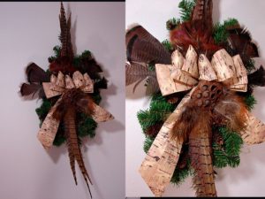 Northwoods Memories Pine Swag Birch Ribbon Pheasant Turkey Wall Hanger #W8