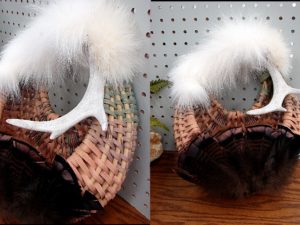 Northwoods Memories Wall Pocket Basket Arctic Fox Deer Antler Wild Turkey Feathers #W55