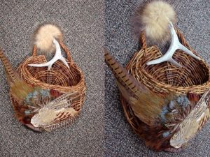 Northwoods Memories Natural Woven Wall Basket Pocket Coyote Pheasant Deer Antler #W43