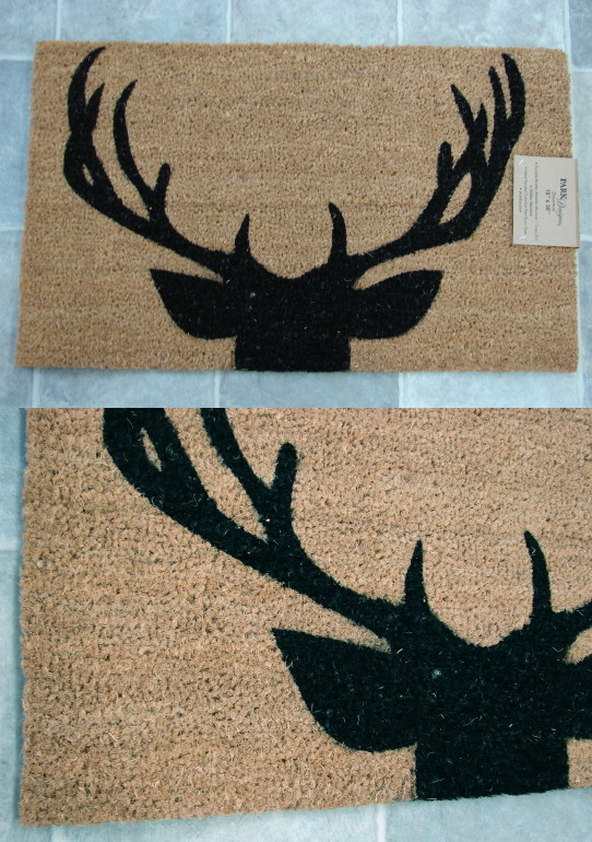 Coir Outdoor Indoor Antlers Door Mat Buck Head Silhouette, Moose-R-Us.Com Log Cabin Decor