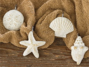 Detailed Resin Tropical Beach Themed Shower Curtain Hook Rings Shells