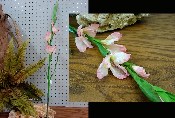 Miniature Gladiolus Realistic Flower Stem Pick Pink Set/3, Moose-R-Us.Com Log Cabin Decor