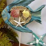 Real Plantain Leaf Seashell Tropical Fish Jute Starfish on Base
