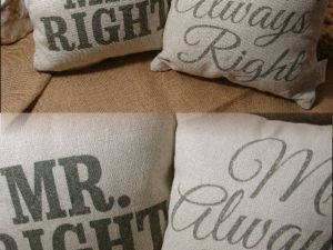 Primitive Cotton Grain Sack Mr RIght Mrs Always Right Throw Pillow Set