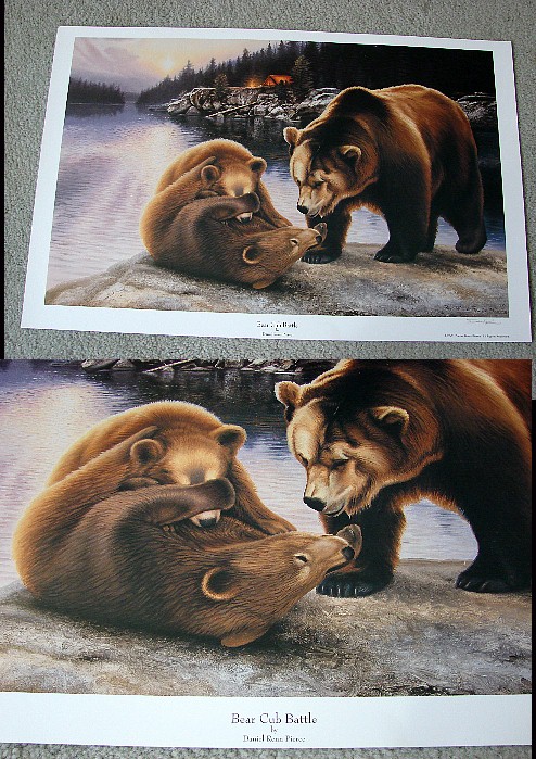 Pierce Bear Cub Battle Lake Campfire Print, Moose-R-Us.Com Log Cabin Decor