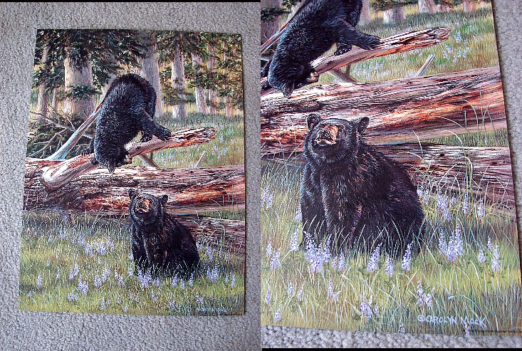 Mack Bear Cubs Playing Pine Forest Print, Moose-R-Us.Com Log Cabin Decor