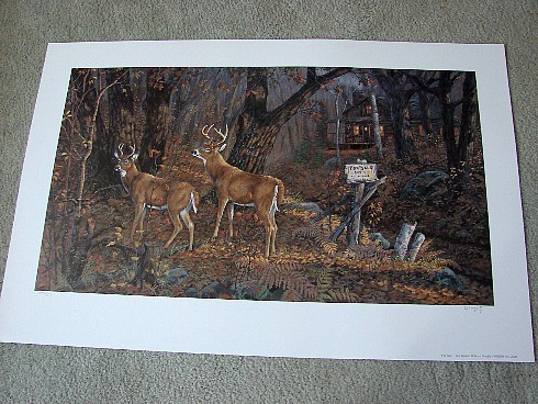 Doughty For Sale Two Bucks &#8211; Whitetail Deer Artist Proof Print, Moose-R-Us.Com Log Cabin Decor