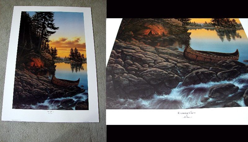 Hansen Evening Glow Campfire Tent Birch Bark Canoe Print, Moose-R-Us.Com Log Cabin Decor