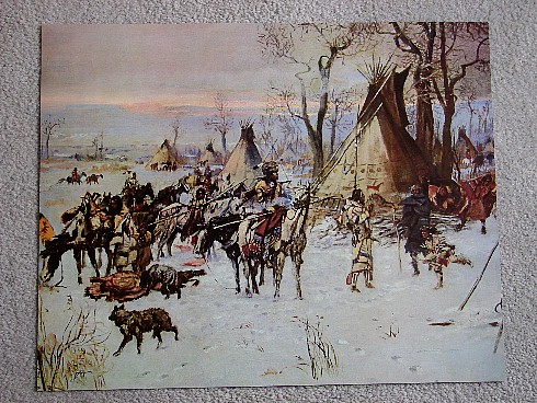 Native American Indian Winter Camp Oversized Print, Moose-R-Us.Com Log Cabin Decor