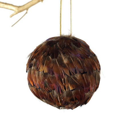 Rustic Lodge Real Pheasant Feather Ball Tree Ornament, Moose-R-Us.Com Log Cabin Decor
