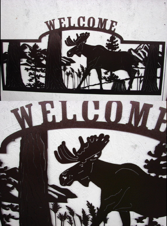 Huge Detailed Laser Cut Iron Gate Sign  Moose Welcome Sign, Moose-R-Us.Com Log Cabin Decor