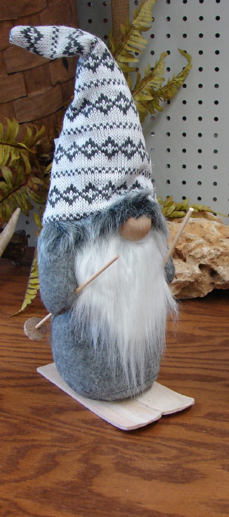 Scandinavian Gnome Sweater Hat on Skis 16&#8243;, Moose-R-Us.Com Log Cabin Decor