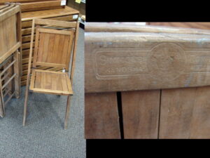 Antique Adult Size Simmons Wood Fold Up Chair Folding Chair w/ Slat Seat Back