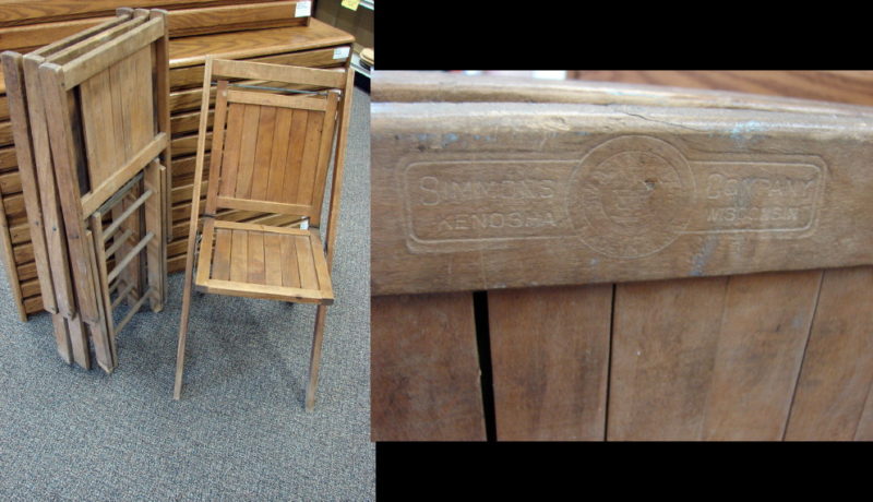 Antique Wood Folding Slat Chairs Simmons Cottage Cabin Fold Up Wooden Chair, Moose-R-Us.Com Log Cabin Decor