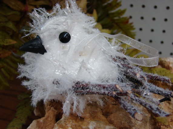 Fluffy Snow Bird Twig Tail Northwoods Ornament, Moose-R-Us.Com Log Cabin Decor