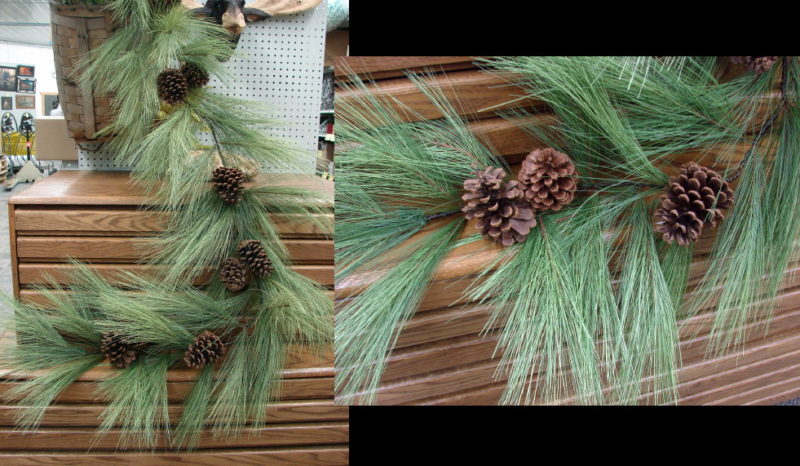 SUL Long Needle Pine Cone Garland Realistic Full  6&#8242;, Moose-R-Us.Com Log Cabin Decor