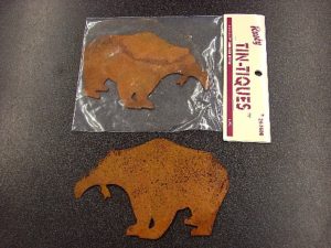 Two Rusty Tin Tin-Tiques Bear w/ Fish 4 1/2"