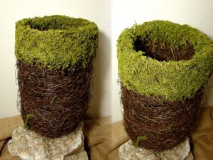 Rustic Wedding Arrangements Real Twig Cylinder Vase Pot Moss Rim