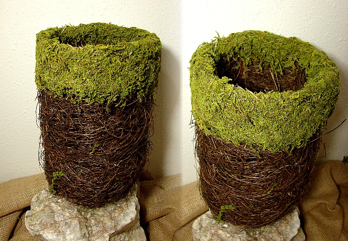 Real Twig Cylinder Vase Pot Moss Rim, Moose-R-Us.Com Log Cabin Decor