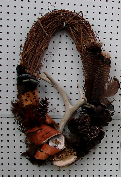 Oval Grapevine Wreath Antler Turkey Mushroom Birch Bark Pine Cones #W64, Moose-R-Us.Com Log Cabin Decor