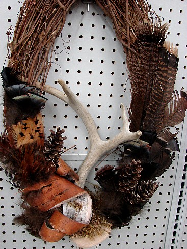 Oval Grapevine Wreath Antler Turkey Mushroom Birch Bark Pine Cones #W64, Moose-R-Us.Com Log Cabin Decor