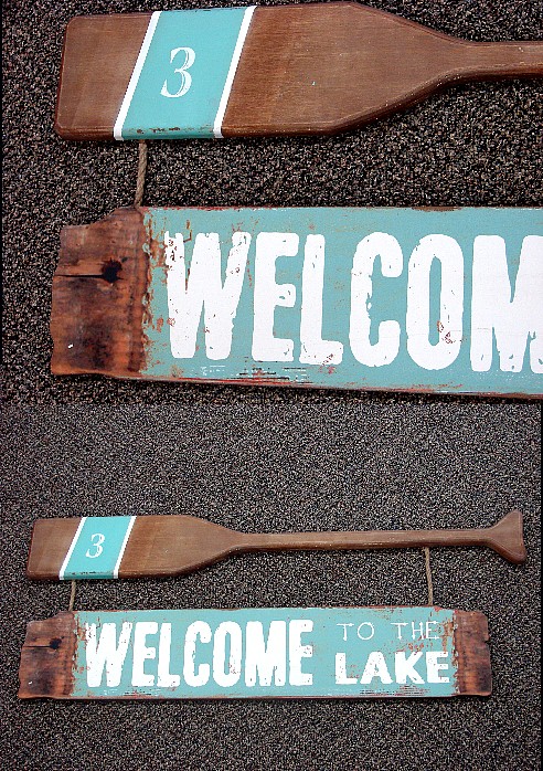Vintage Style Wood Racing Paddle Welcome to the Lake Sign, Moose-R-Us.Com Log Cabin Decor