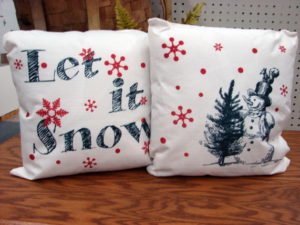 Set/2 Red Black White Canvas Porch Pillow Let it Snow Snowflakes Red Stag