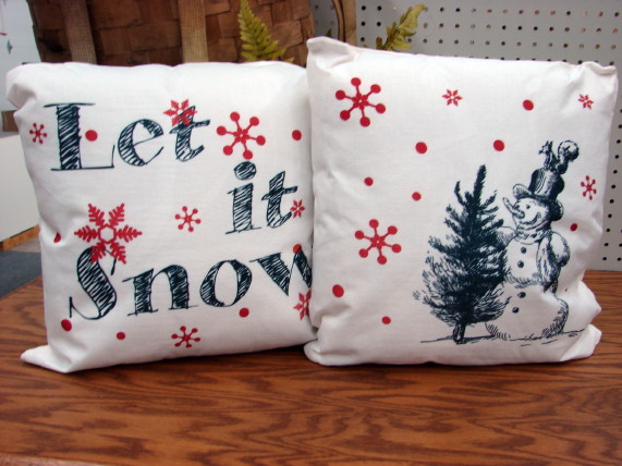 Set/2 White Canvas Pillow Let it Snow Red Stag, Moose-R-Us.Com Log Cabin Decor
