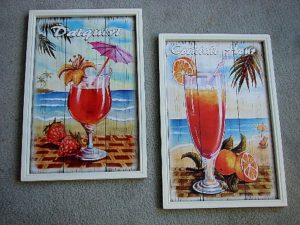 Distressed Wood Tropical Cocktail Drink Beach Bar Signs Set/2