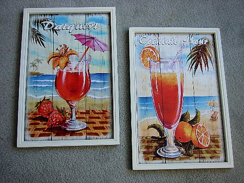 Distressed Wood Tropical Cocktail Drink Beach Bar Signs Set/2, Moose-R-Us.Com Log Cabin Decor