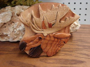 Intarsia Wood Puzzle Box Moose Bear Elk Head Hidden Box