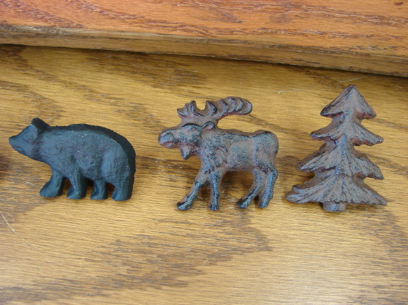 Northwoods Cast Iron Moose Bear Pine Tree Cabinet Drawer Hardware Pull Knob Handle, Moose-R-Us.Com Log Cabin Decor