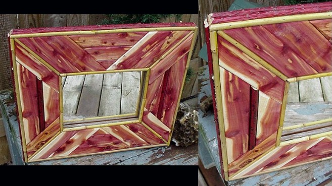 Red Cedar Slats Bamboo Trimmed Custom Made Frame Style 10, Moose-R-Us.Com Log Cabin Decor