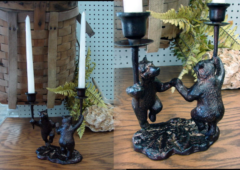 Dancing Bears Double Candle Holder Rustic Lodge Bear Dance, Moose-R-Us.Com Log Cabin Decor