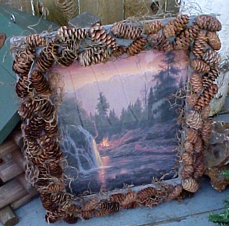 Rustic Real Pinecone Custom Made Frame Style 11, Moose-R-Us.Com Log Cabin Decor