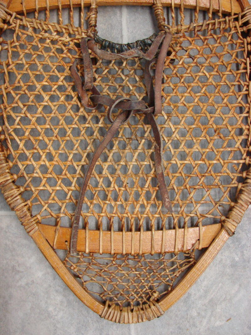 Vintage Faber Elbow Round Rawhide Wood Snowshoes Leather Strap Bindings, Moose-R-Us.Com Log Cabin Decor