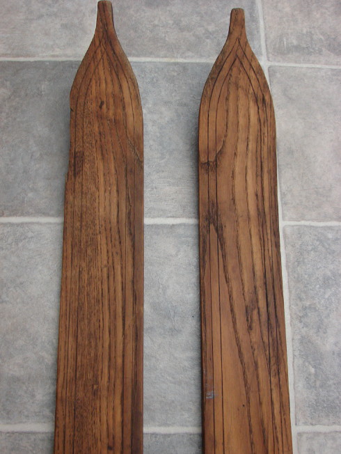 Rare 1900&#8217;s Hand Carved Wood Downhill Snow Skis C A LUND, Moose-R-Us.Com Log Cabin Decor