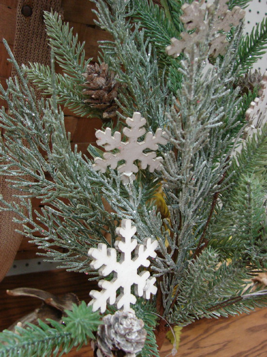 Frosted Mixed Pine Bush Pinecones Primitive Snowflakes Pick, Moose-R-Us.Com Log Cabin Decor