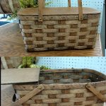 Antique Split Ash Wood Picnic Basket with Unique Scene - Image 3