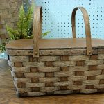 Antique Split Ash Wood Picnic Basket with Unique Scene