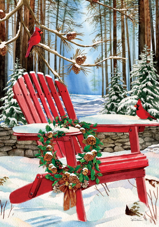 Double Sided Decorative Flag Porch Garden Decor Adirondack Cardinal Winter Washburn, Moose-R-Us.Com Log Cabin Decor