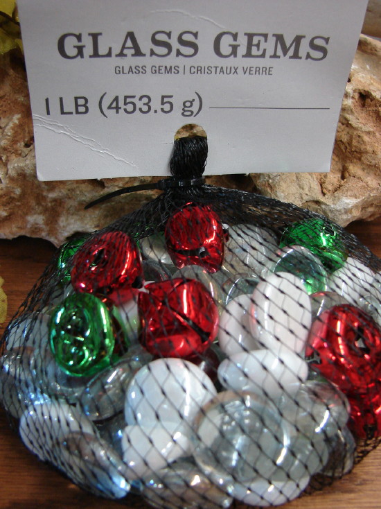 Glass Gems Jingle Bells Christmas Colors Vase Filler Crystal White Red Gems, Moose-R-Us.Com Log Cabin Decor