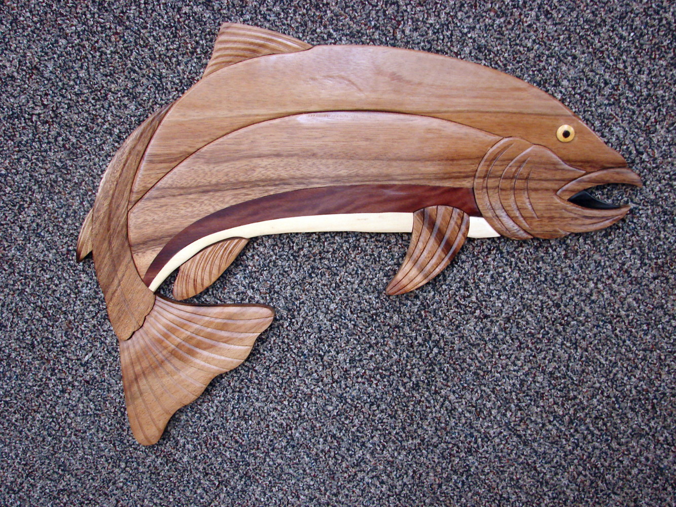 Solid Wood Intarsia Trout Wall Decor Fishing Theme - Moose-R-Us