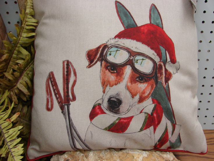 Set/2 Ski Dog Snowboard Dogs Throw Pillow Whimsical Downhill Skiing Decor, Moose-R-Us.Com Log Cabin Decor