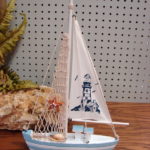 Wood Distressed Sailboat Tabletop Shelf Model - Image 2